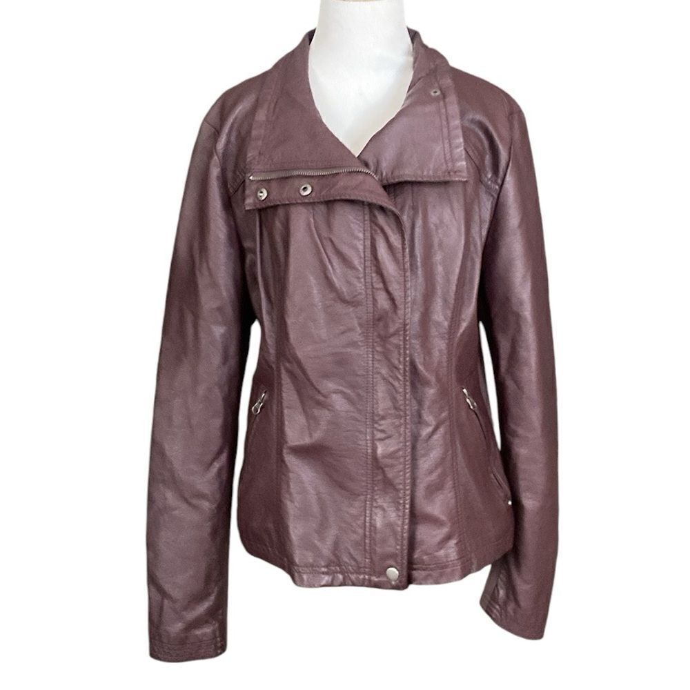 R. D Style Rhonda Maroon Faux Leather Moto Jacket